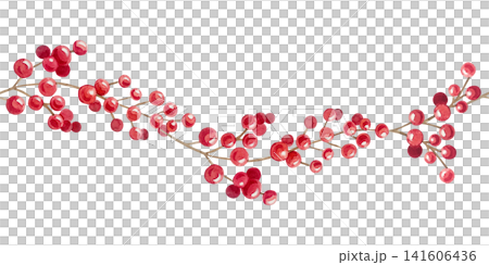 Watercolor christmas seamless border with festive winter red berry garland branch. Isolated hand drawn botanical illustration element drawing. Repeatable holiday pattern line design Watercolor christmas seamless border with festive winter red berry garland branch. Isolated hand drawn botanical illustration element drawing. Repeatable holiday pattern line design 141606436