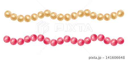 Watercolor christmas garland border set with glossy red and gold bead chain. Hand drawn festive winter holiday decoration isolated on element background. Realistic detailed drawing. Watercolor christmas garland border set with glossy red and gold bead chain. Hand drawn festive winter holiday decoration isolated on element background. Realistic detailed drawing. 141606648