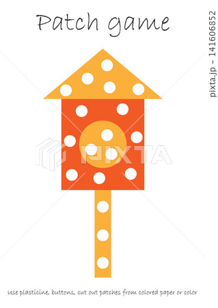 Education Patch game nesting box for children to develop motor skills, use plasticine patches, buttons, colored paper or color page, kids preschool activity, printable worksheet, vector illustration 141606852