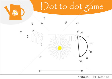 Watering can in cartoon style, dot to dot game, coloring page, education numbers game for the development of children, kids preschool activity, printable worksheet, vector illustration 141606878