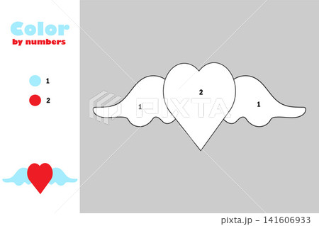 Heart with wings in cartoon style, color by number, education paper game for the development of children, coloring page, kids preschool activity, printable worksheet, vector illustration Heart with wings in cartoon style, color by number, education paper game for the development of children, coloring page, kids preschool activity, printable worksheet, vector illustration 141606933