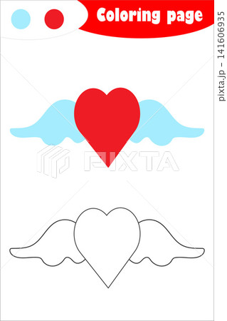 Heart with wings in cartoon style, coloring page, spring education paper game for the development of children, kids preschool activity, printable worksheet, vector illustration Heart with wings in cartoon style, coloring page, spring education paper game for the development of children, kids preschool activity, printable worksheet, vector illustration 141606935