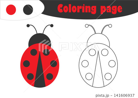 Ladybug in cartoon style, coloring page, spring education paper game for the development of children, kids preschool activity, printable worksheet, vector illustration Ladybug in cartoon style, coloring page, spring education paper game for the development of children, kids preschool activity, printable worksheet, vector illustration 141606937