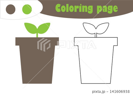 Plant in the pot in cartoon style, coloring page, spring education paper game for the development of children, kids preschool activity, printable worksheet, vector illustration Plant in the pot in cartoon style, coloring page, spring education paper game for the development of children, kids preschool activity, printable worksheet, vector illustration 141606938