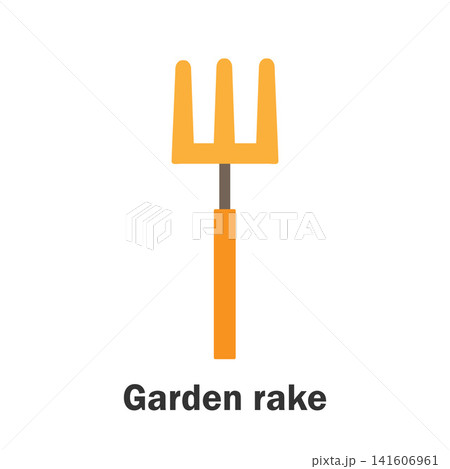 Garden rake in cartoon style, spring card for kid, preschool activity for children, vector illustration Garden rake in cartoon style, spring card for kid, preschool activity for children, vector illustration 141606961