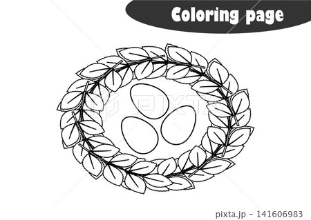 Nest with eggs in cartoon style, coloring page, spring education paper game for the development of children, kids preschool activity, printable worksheet, vector illustration Nest with eggs in cartoon style, coloring page, spring education paper game for the development of children, kids preschool activity, printable worksheet, vector illustration 141606983