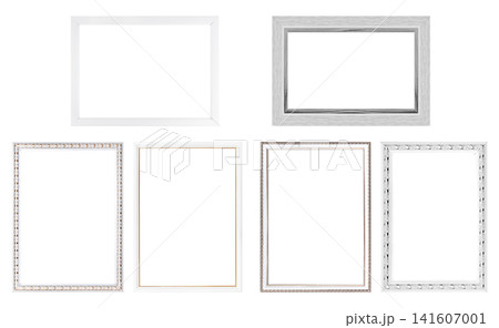 Set of elegant white and silver picture frames isolated on white background Set of elegant white and silver picture frames isolated on white background 141607001