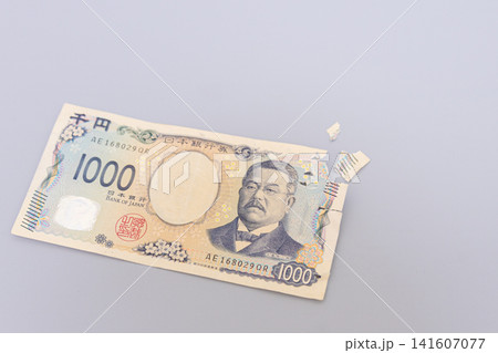 猫にかじられて破損した千円札 猫にかじられて破損した千円札 141607077