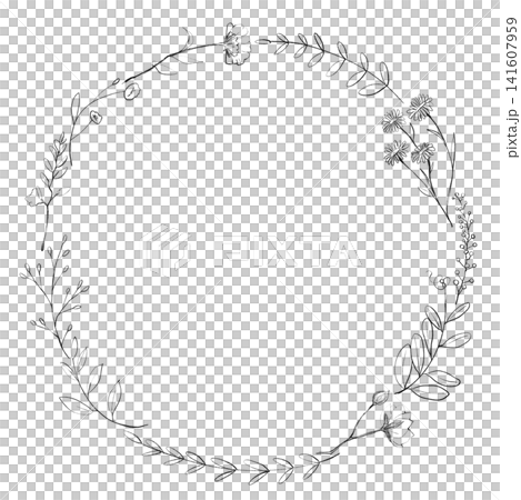 Hand-drawn style flower and leaf wreath Hand-drawn style flower and leaf wreath 141607959