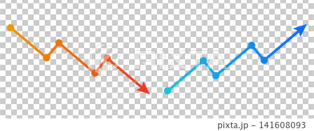 An illustration of a line graph comparing an upward trend and a downward trend. An illustration of a line graph comparing an upward trend and a downward trend. 141608093