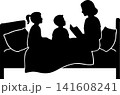 人物（家族・親子・兄弟）モチーフのシルエットイラストレーションセット 寝室 本の読み聞かせ 背景透過 141608241
