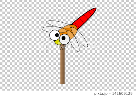 An illustration of a red dragonfly perched on the end of a thin stick. An illustration of a red dragonfly perched on the end of a thin stick. 141609129