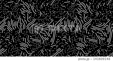 Seamless abstract Turing pattern vector on black background. White curved strokes and scattered dots create an organic coral inspired texture 141609148