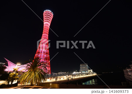 神戸ポートタワーとメリケンパークの夜景 神戸ポートタワーとメリケンパークの夜景 141609373