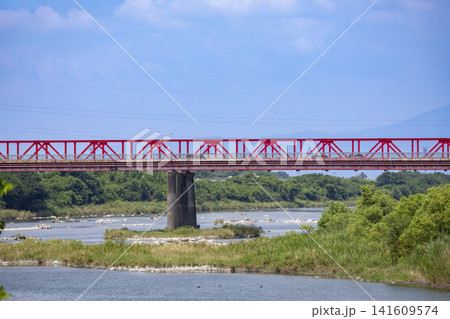 福岡県筑後川にかかる赤い恵蘇宿橋 福岡県筑後川にかかる赤い恵蘇宿橋 141609574