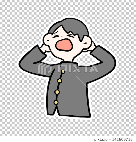 頭を抱えて叫ぶ男子学生のイラスト|手描き・ストレス・中高生 頭を抱えて叫ぶ男子学生のイラスト|手描き・ストレス・中高生 141609719
