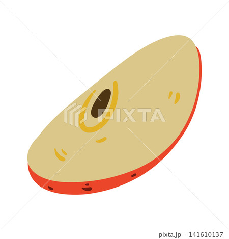 Doodle apple slice illustration. Colorful hand drawn red apple piece isolated on white in sketch style Doodle apple slice illustration. Colorful hand drawn red apple piece isolated on white in sketch style 141610137