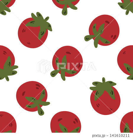 Doodle seamless cherry tomato pattern. Colorful hand drawn cherry tomatoes repeating background in sketch style. Doodle seamless cherry tomato pattern. Colorful hand drawn cherry tomatoes repeating background in sketch style. 141610211
