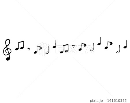 音符のライン素材｜音楽教室・吹奏楽向けヘッダー・フッター・仕切り飾り罫（主線なし・ベタ塗り・ベクター 141610355