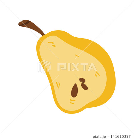 Doodle half pear slice illustration. Colorful hand drawn yellow pear half with seeds isolated on white in sketch style. Doodle half pear slice illustration. Colorful hand drawn yellow pear half with seeds isolated on white in sketch style. 141610357
