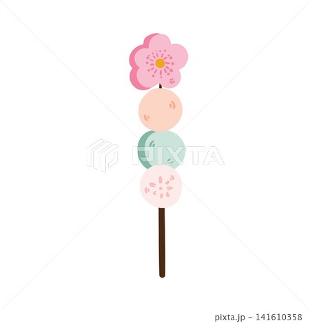 Doodle dango Japanese sweet on a stick illustration. Colorful hand drawn rice dumplings dessert isolated on white in sketch style. Doodle dango Japanese sweet on a stick illustration. Colorful hand drawn rice dumplings dessert isolated on white in sketch style. 141610358