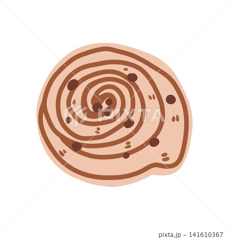 Doodle snail shaped bun illustration. Colorful hand drawn sweet pastry isolated on white in sketch style. Doodle snail shaped bun illustration. Colorful hand drawn sweet pastry isolated on white in sketch style. 141610367