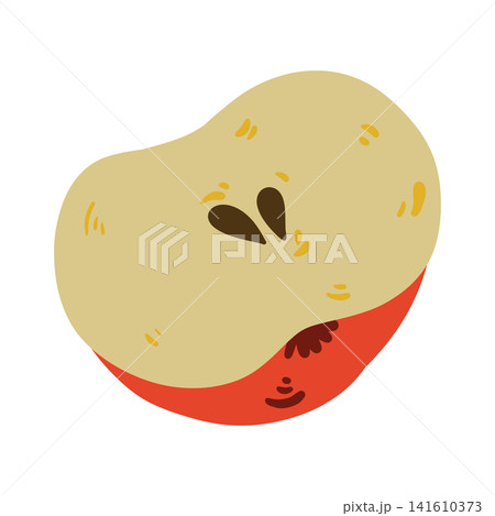 Doodle half apple illustration. Colorful hand drawn red apple half with seeds isolated on white in sketch style. Doodle half apple illustration. Colorful hand drawn red apple half with seeds isolated on white in sketch style. 141610373