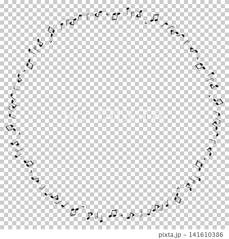 音符花環邊框插圖素材 | 圓形邊框/圖標，適用於音樂學校/管樂團（無輪廓線，純色，向量圖） 141610386
