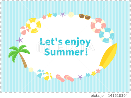 Summer frame background, decorative frame with palm trees and marine-themed items. Summer frame background, decorative frame with palm trees and marine-themed items. 141610394