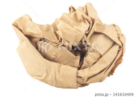 crumpled paper bag isolated on white background crumpled paper bag isolated on white background 141610409