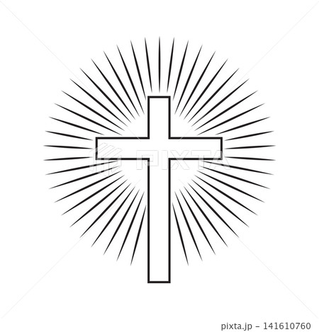Christian Cross with Radiating Light Rays 2 141610760