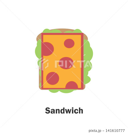 Sandwich in cartoon style, food and drink card for kid, preschool activity for children, vector illustration Sandwich in cartoon style, food and drink card for kid, preschool activity for children, vector illustration 141610777