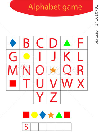 Shapes alphabet game for children, make a word, preschool worksheet activity for kids, educational spelling scramble game for the development of children, vector illustration Shapes alphabet game for children, make a word, preschool worksheet activity for kids, educational spelling scramble game for the development of children, vector illustration 141610791
