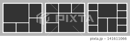 Set of 4:3 bento grid frame templates for moodboard photo collage and modern presentation layout 141611066