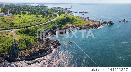 空撮「青森県」初夏の種差海岸の風景 八戸市 空撮「青森県」初夏の種差海岸の風景 八戸市 141611237