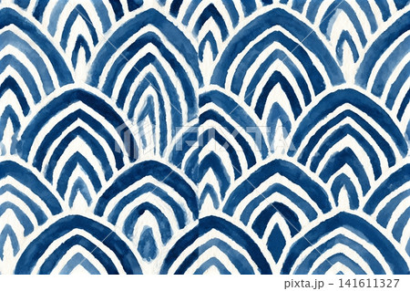 Art Deco style blue watercolour seamless vector pattern with scallops Art Deco style blue watercolour seamless vector pattern with scallops 141611327