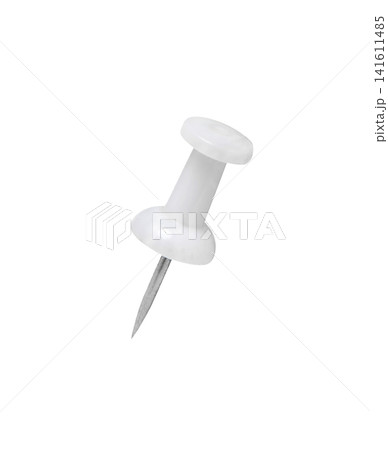 Push-pin. White push pin isolated on the white Push-pin. White push pin isolated on the white 141611485