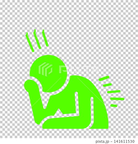 A pictogram (green) of a person hunched over in pain from back or waist pain. A pictogram (green) of a person hunched over in pain from back or waist pain. 141611530