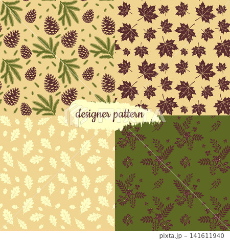 Autumn seamless pattern collection with neutral fall foliage mushrooms and pumpkins. Autumn seamless pattern collection with neutral fall foliage mushrooms and pumpkins. 141611940