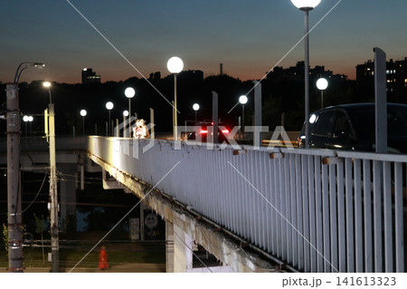 Ball-shaped street lights on the viaduct. Ball-shaped street lights on the viaduct. 141613323