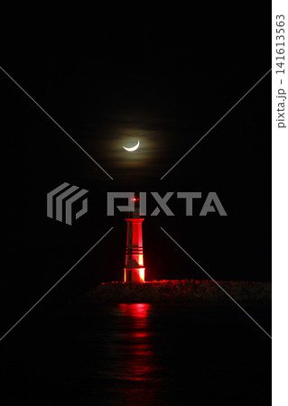 Seaside town of Turgutreis and spectacular sunsets. With moon. 141613563