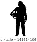 Woman firefighter silhouette holding helmet showing pride and duty 141614106