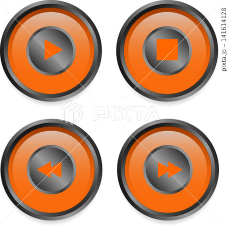Set of orange media player control round buttons layout template with play stop rewind icons for mobile audio video app interface UI UX design Set of orange media player control round buttons layout template with play stop rewind icons for mobile audio video app interface UI UX design 141614128
