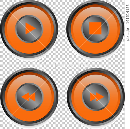 Set of orange media player control round buttons layout template with play stop rewind icons for mobile audio video app interface UI UX design Set of orange media player control round buttons layout template with play stop rewind icons for mobile audio video app interface UI UX design 141614128