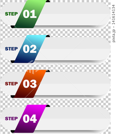 Modern 4 options infographics step template layout with oval banner buttons and colorful tabs for business process presentation timeline workflow design 141614134