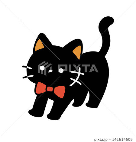 赤い蝶ネクタイをつけて歩くかわいい黒猫のハロウィンイラスト 赤い蝶ネクタイをつけて歩くかわいい黒猫のハロウィンイラスト 141614609
