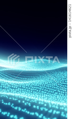 Cyan digital data stream with glowing particles, dotted wave pattern, and futuristic technology visualization. Cyan digital data stream with glowing particles, dotted wave pattern, and futuristic technology visualization. 141614621