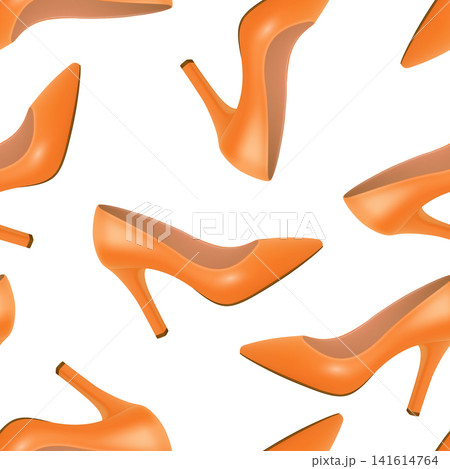 Orange High Heel Shoes Seamless Pattern Vector Illustration. Blue Stiletto Pumps Pattern. High Heels Fashion Background. Womens Shoes Repeat Print on White Background Orange High Heel Shoes Seamless Pattern Vector Illustration. Blue Stiletto Pumps Pattern. High Heels Fashion Background. Womens Shoes Repeat Print on White Background 141614764