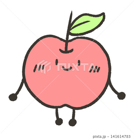 表情ある葉付きりんごのイラスト　手足付き 141614783