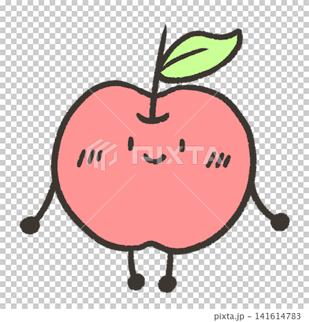 表情ある葉付きりんごのイラスト　手足付き 141614783